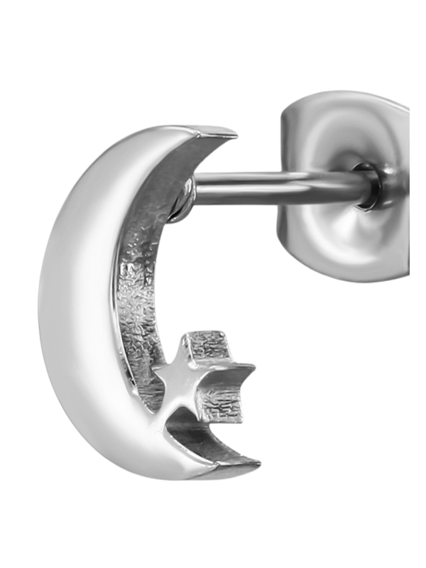 Puces d'Oreilles Lune avec Étoile 8 mm en Acier Inoxydable