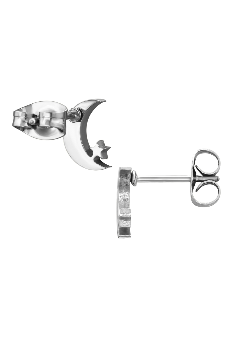 Pendientes de Botón de Luna con Estrella de Acero Inoxidable de 8 mm