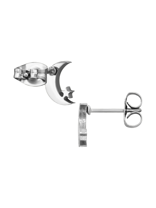 Puces d'Oreilles Lune avec Étoile 8 mm en Acier Inoxydable
