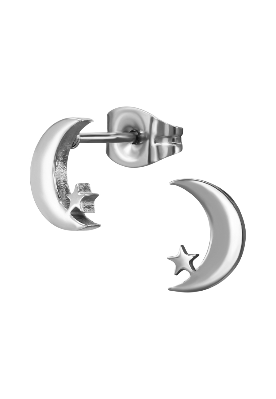 Puces d'Oreilles Lune avec Étoile 8 mm en Acier Inoxydable