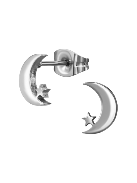 8mm Moon with Star Stainless Steel Ear Studs