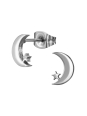 Pendientes de Botón de Luna con Estrella de Acero Inoxidable de 8 mm
