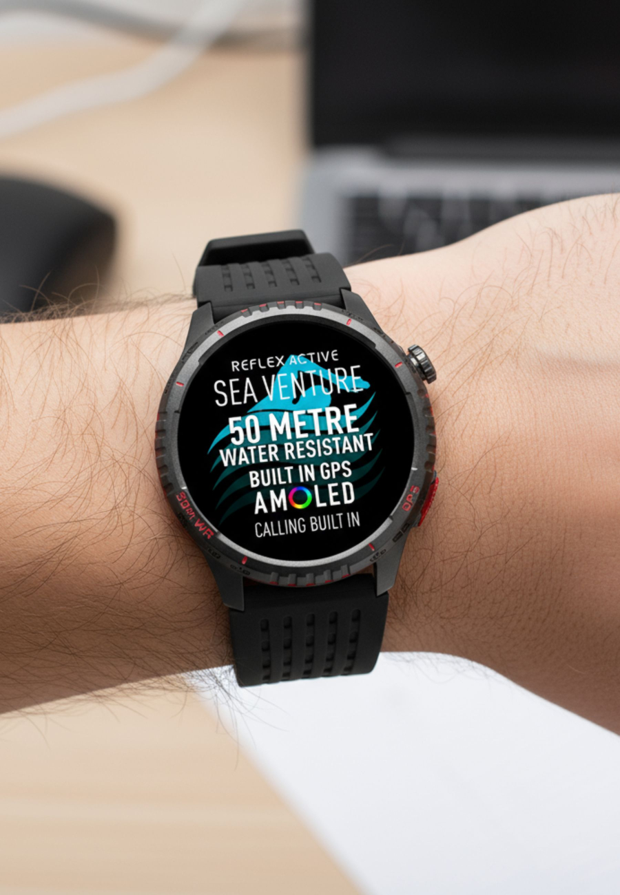 Montre Connectée SEA VENTURE 400 R avec GPS, AMOLED, 50m (Résistante à la Natation) et Bracelet Noir