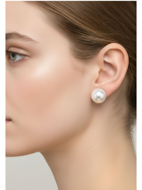 Boucles d’Oreilles en Acier Chirurgical avec Perle Synthétique 8 mm Poli Brillant