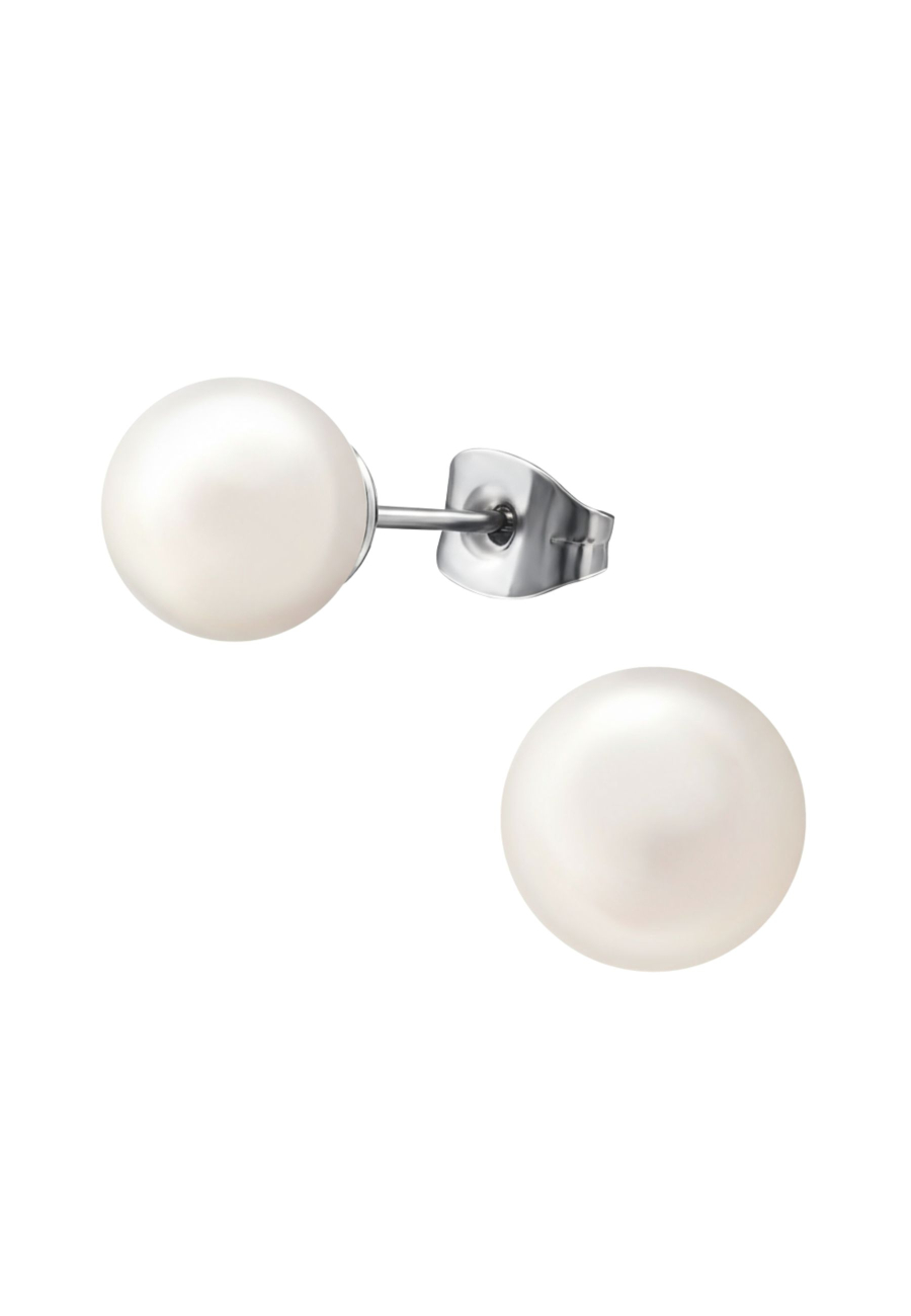 Ohrstecker aus Chirurgenstahl mit Synthetischer Perle 8 mm Hochglanzpoliert