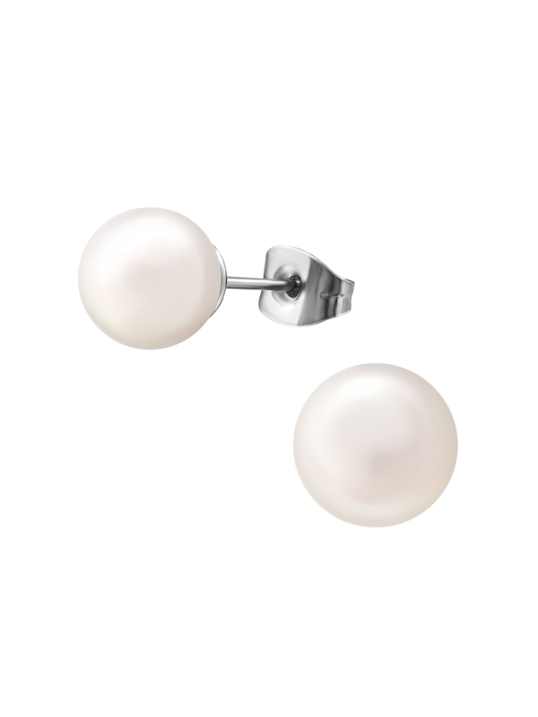Synthetic Pearl 8mm High Polish Surgical Steel Ear Studs