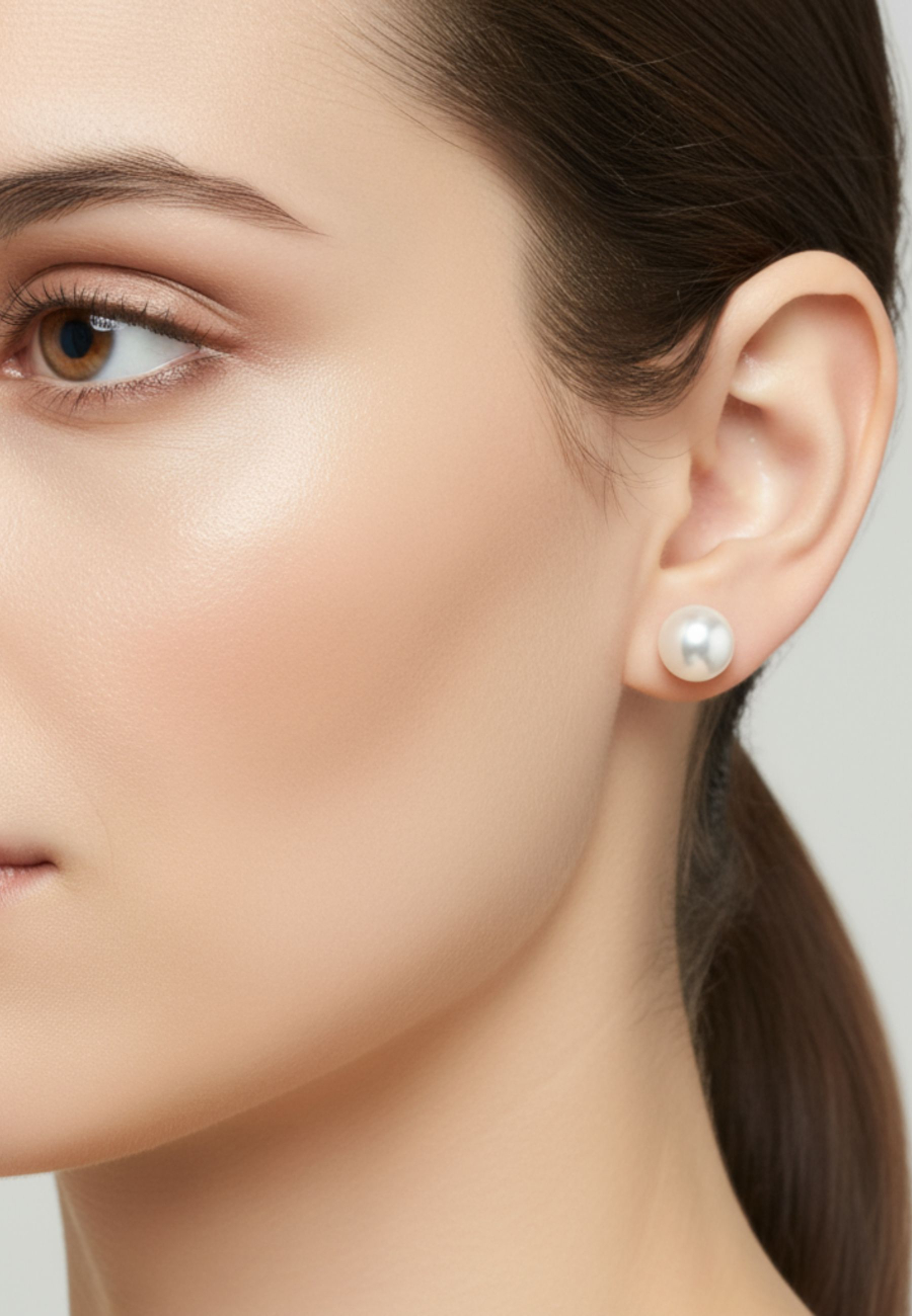 Boucles d’Oreilles en Acier Chirurgical avec Perle Synthétique 8 mm Poli Brillant