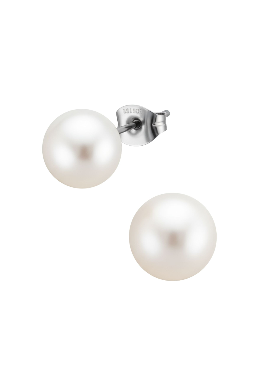 Boucles d’Oreilles en Acier Chirurgical avec Perle Synthétique 8 mm Poli Brillant