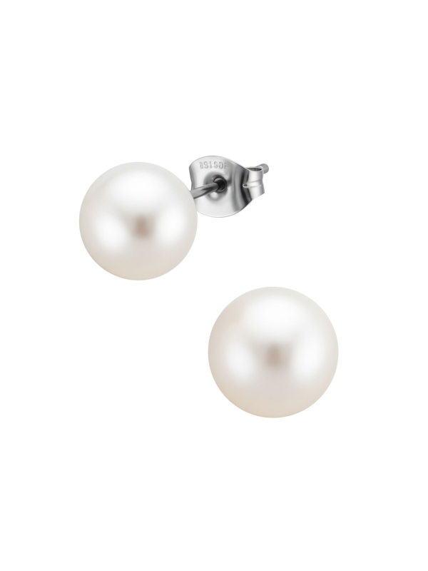 Synthetic Pearl 8mm High Polish Surgical Steel Ear Studs