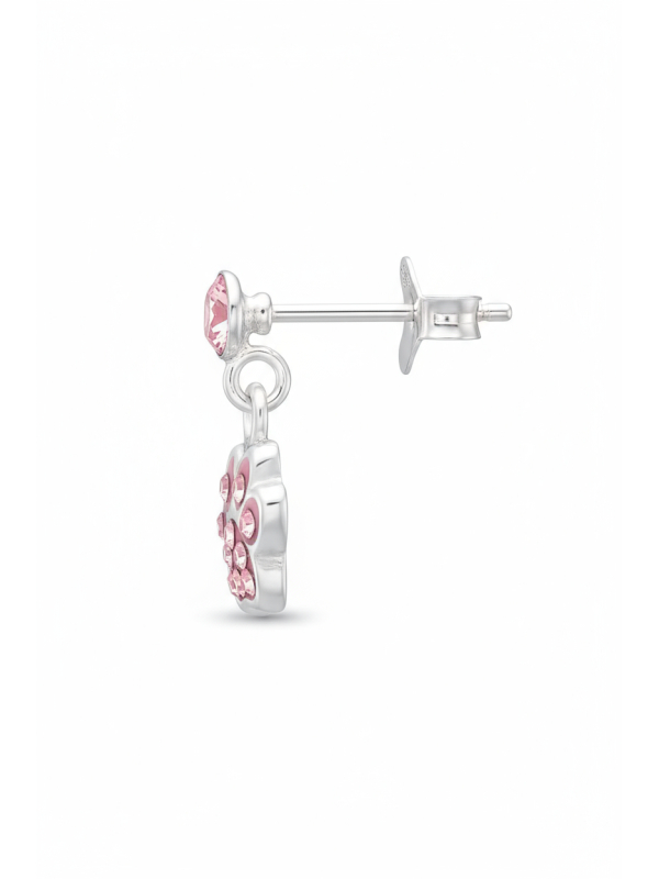 Children's Silver Dangling Paw Print Ear Studs with Crystal