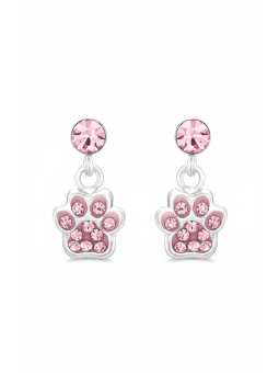 Children's Silver Dangling Paw Print Ear Studs with Crystal