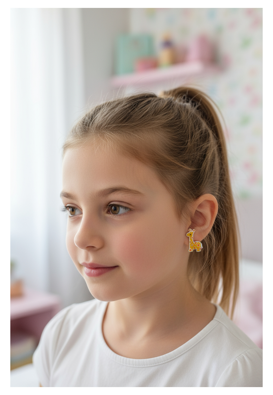 Giraffe Children's Sterling Silver Ear Studs with Epoxy