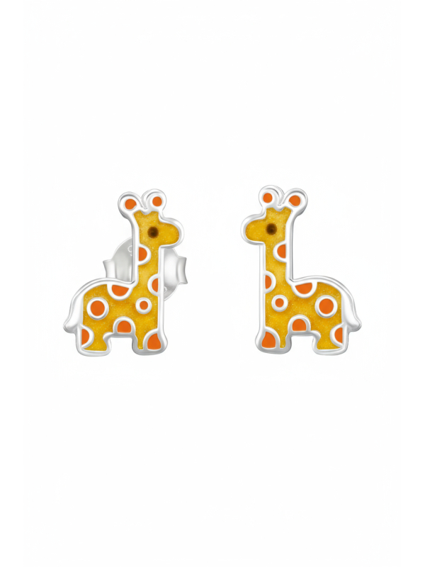Boucles d’Oreilles Enfant en Argent Sterling Motif Girafe avec Époxy