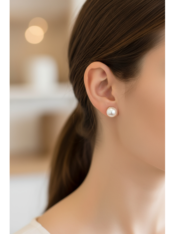 6mm Glass Pearl Sterling Silver Ear Studs