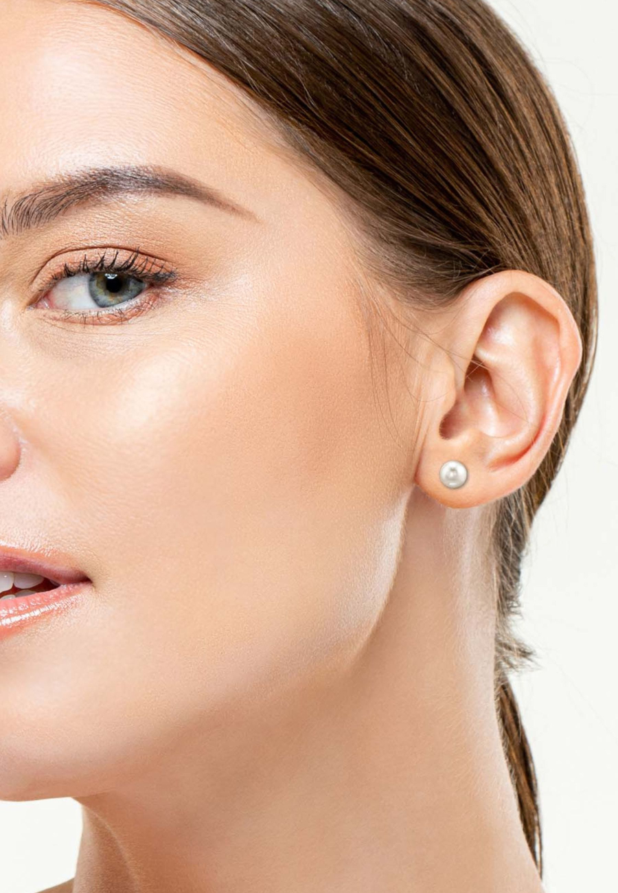 6mm Sterling Silver Ear Studs with Glass Pearl