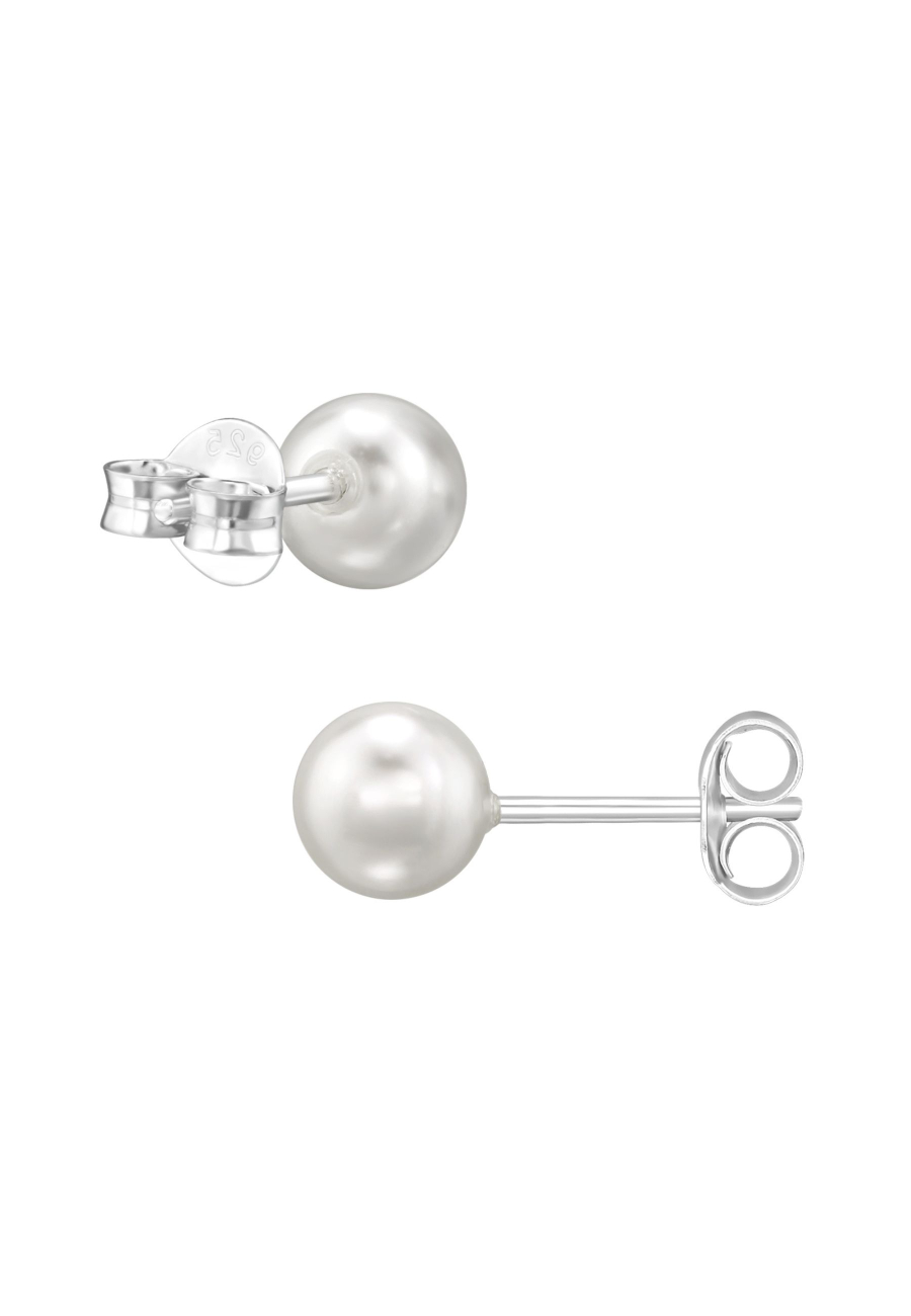 6mm Sterling Silver Ear Studs with Glass Pearl