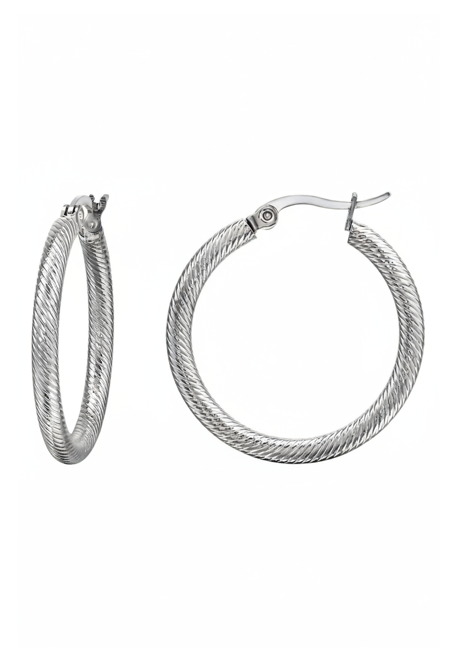 30 mm Edelstahl Creolen mit Schlangenlederstruktur und französischem Verschluss