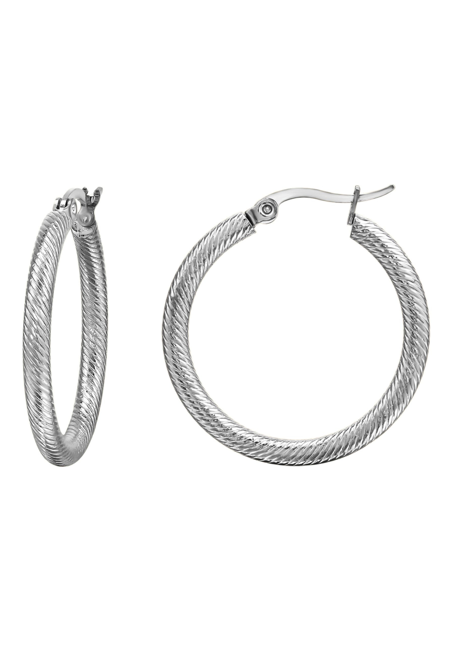 30 mm Edelstahl Creolen mit Schlangenlederstruktur und französischem Verschluss