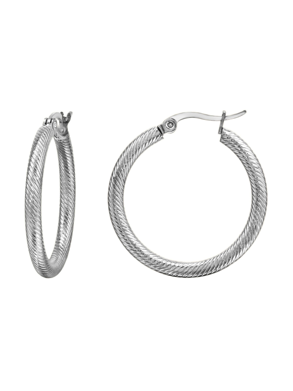 30 mm Edelstahl Creolen mit Schlangenlederstruktur und französischem Verschluss