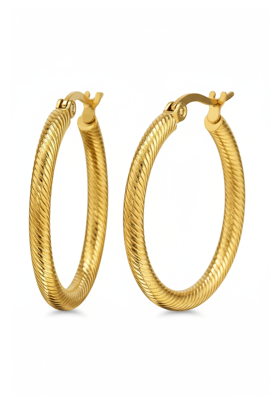 Créoles en Acier Inoxydable Couleur Or 30 mm à Motif Peau de Serpent avec Fermoir Français