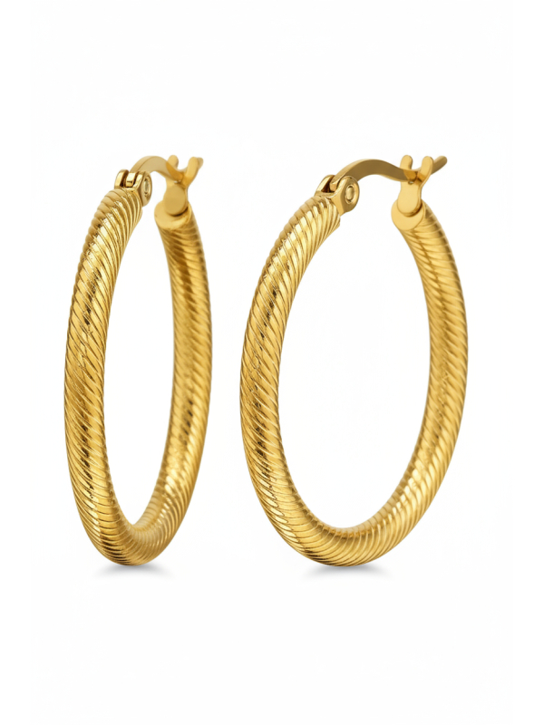 Créoles en Acier Inoxydable Couleur Or 30 mm à Motif Peau de Serpent avec Fermoir Français