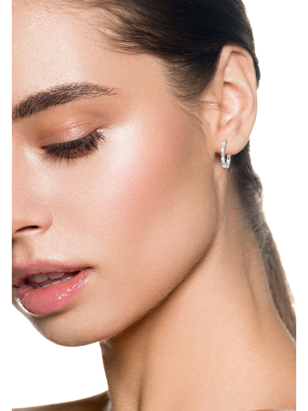 Heart Band Sterling Silver Huggie Hoops with 12x Cubic Zirconia