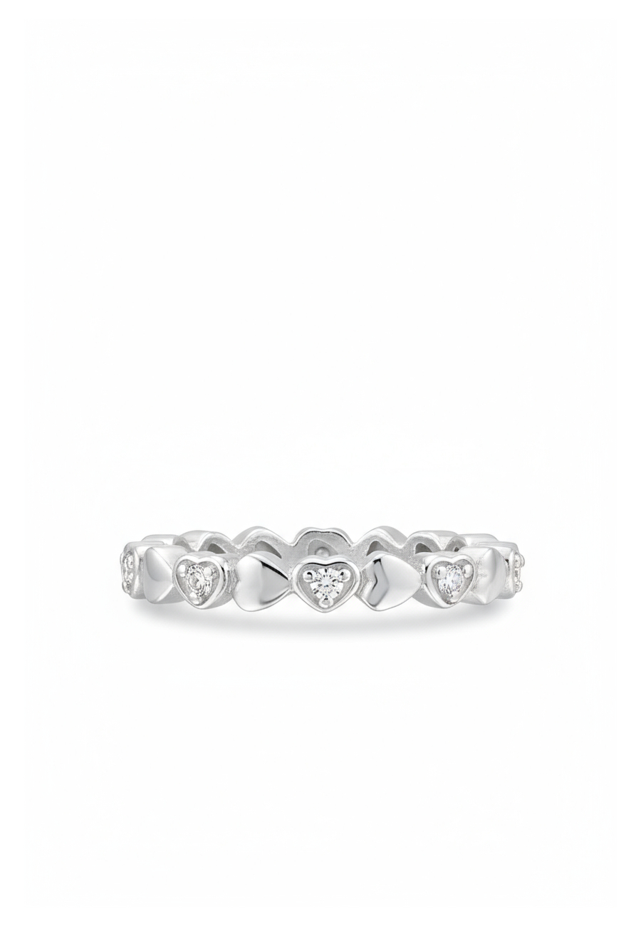 Aros Huggie de Plata de Ley con Banda de Corazón y 12 Circonitas