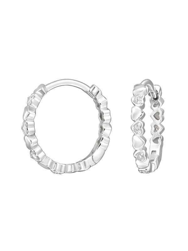 Heart Band Sterling Silver Huggie Hoops with 12x Cubic Zirconia