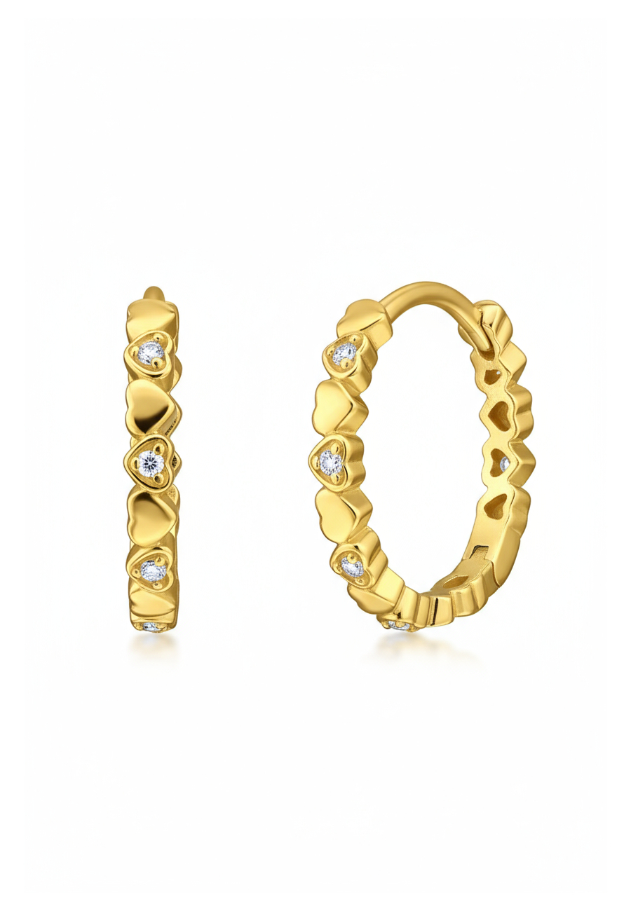 Heart Band Sterling Silver Gold Plated Huggie Hoops with 12x Cubic Zirconia