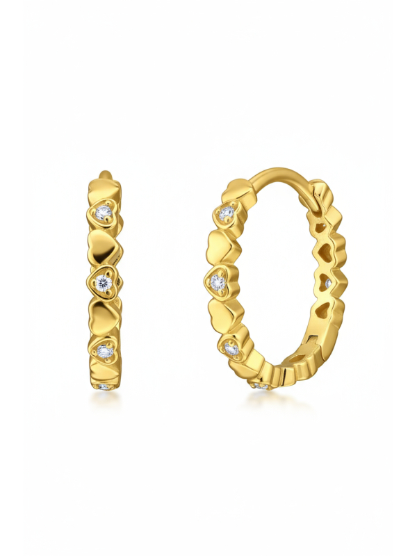 Heart Band Sterling Silver Gold Plated Huggie Hoops with 12x Cubic Zirconia