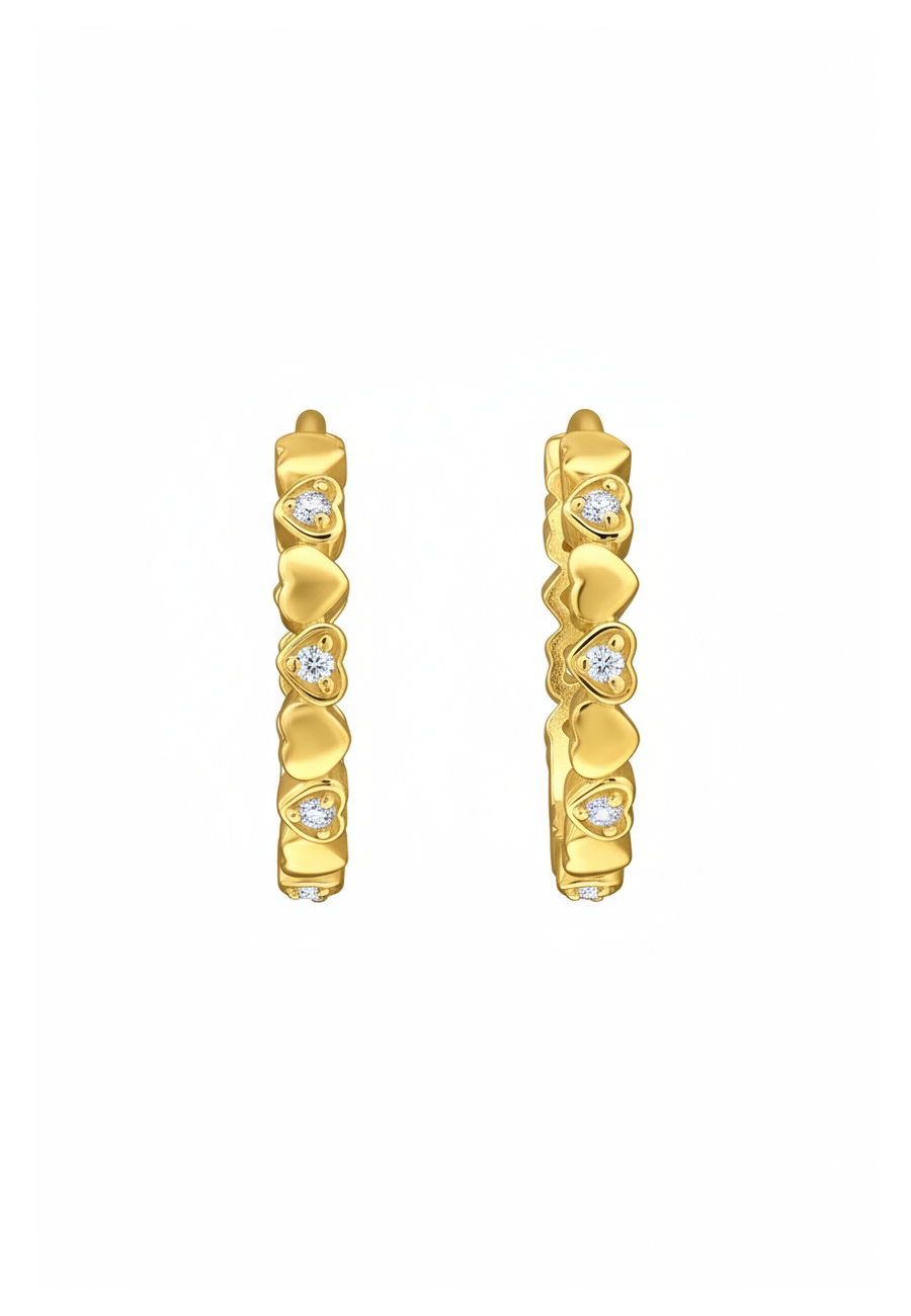 Heart Band Sterling Silver Gold Plated Huggie Hoops with 12x Cubic Zirconia