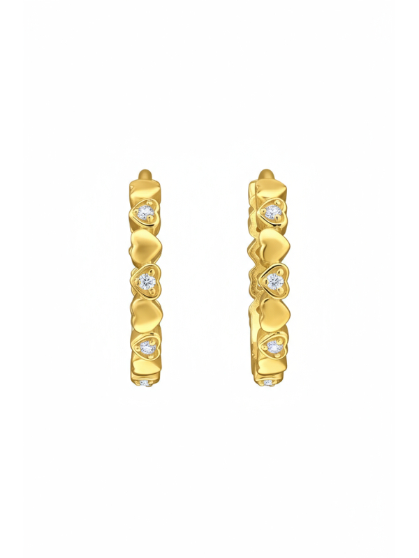 Heart Band Sterling Silver Gold Plated Huggie Hoops with 12x Cubic Zirconia