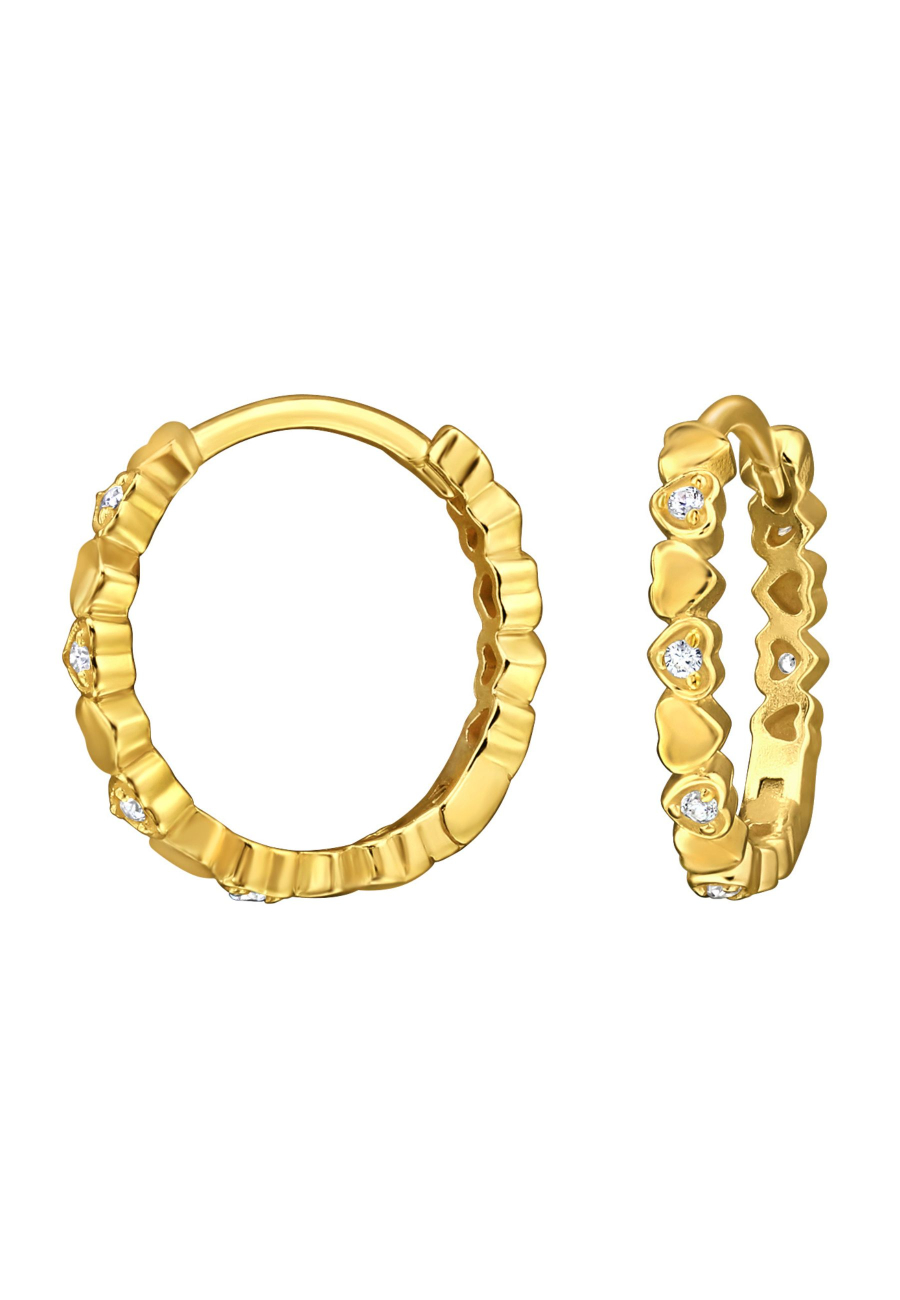 Heart Band Sterling Silver Gold Plated Huggie Hoops with 12x Cubic Zirconia