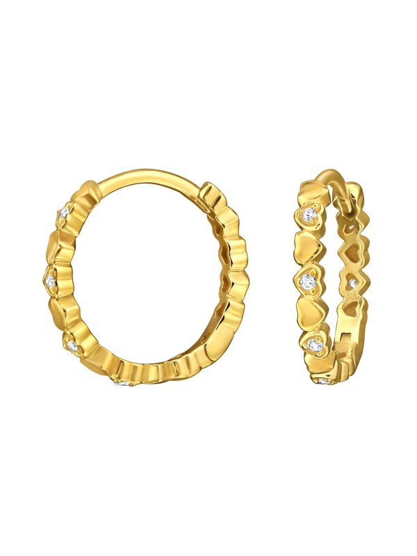 Heart Band Sterling Silver Gold Plated Huggie Hoops with 12x Cubic Zirconia