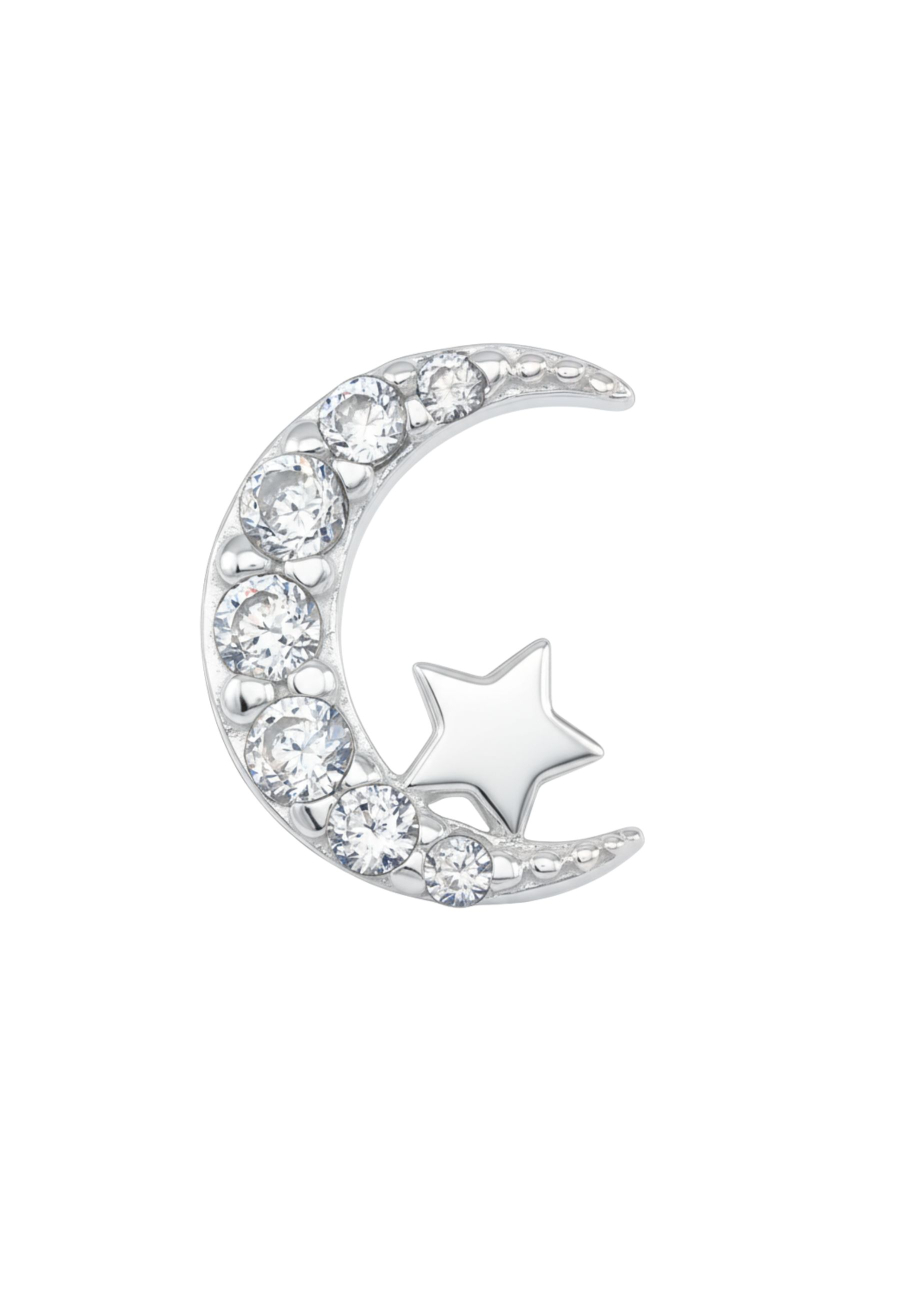 Silver Moon and Star Ear Studs with Cubic Zirconia