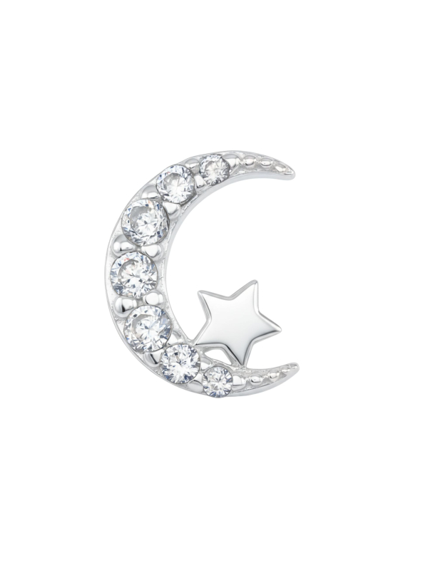 Silver Moon and Star Ear Studs with Cubic Zirconia