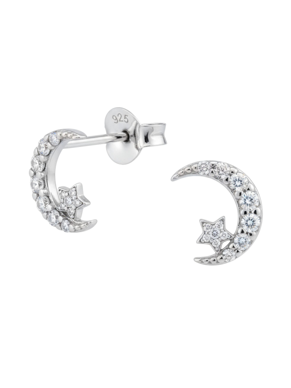 Pendientes de Luna y Estrella de Plata con Circonita Cúbica