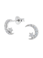 Silver Moon and Star Ear Studs with Cubic Zirconia