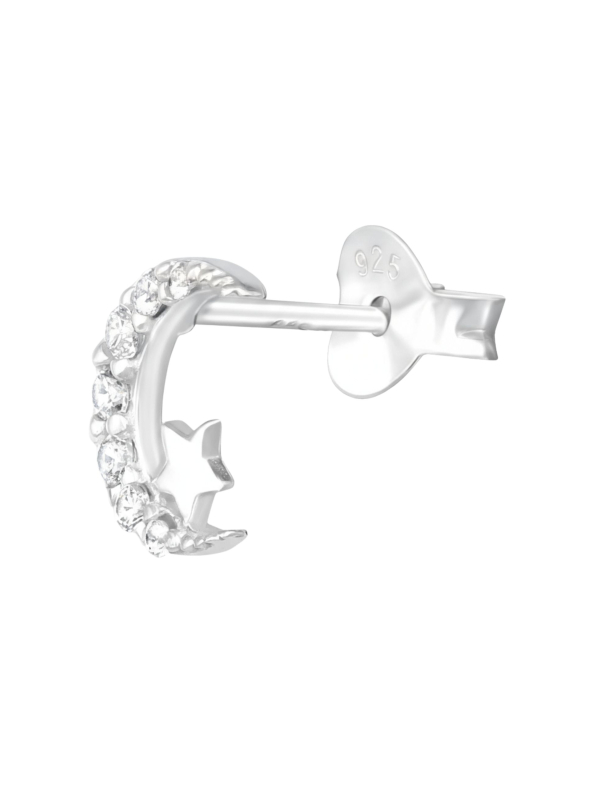 Silver Moon and Star Ear Studs with Cubic Zirconia