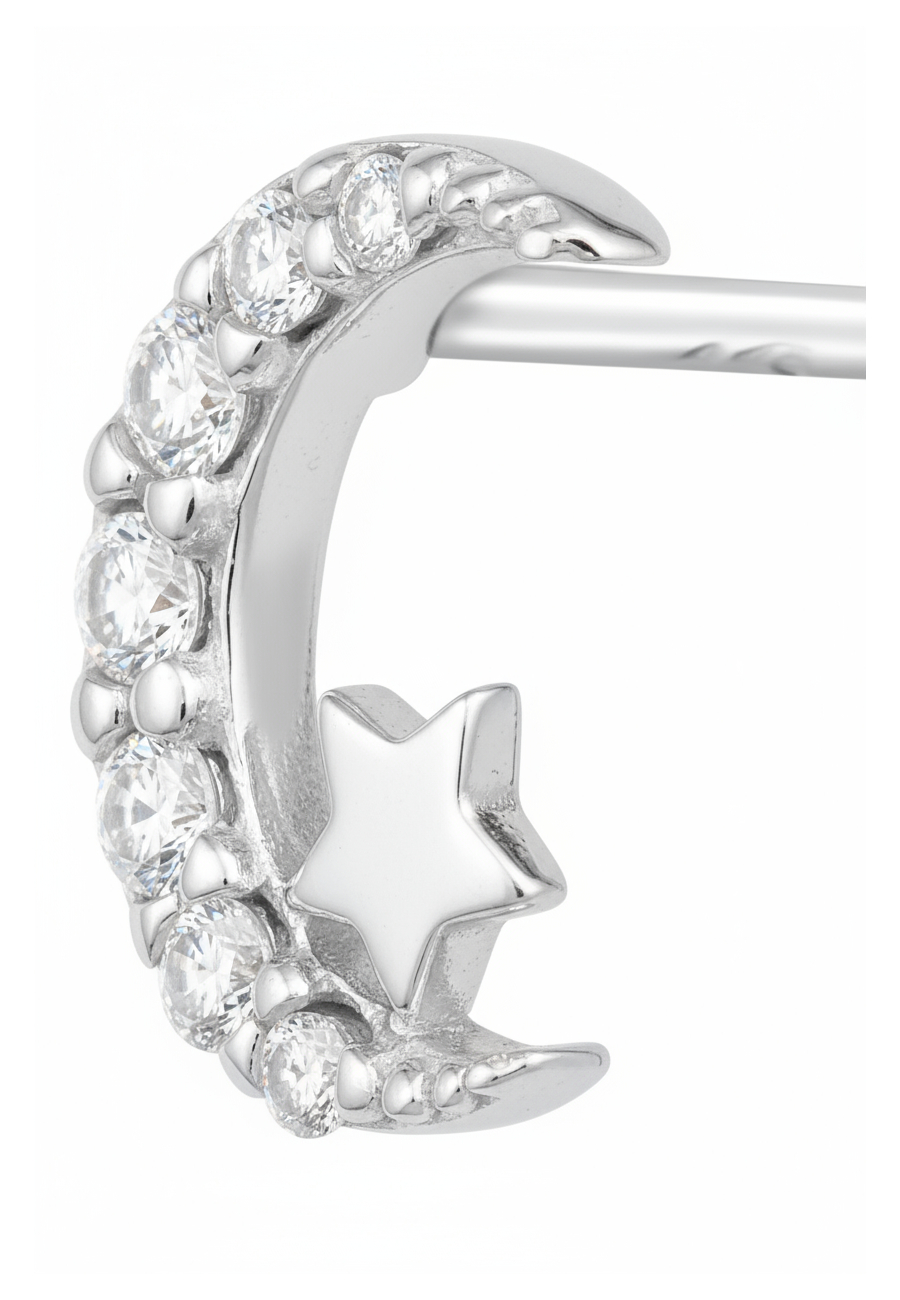 Puces d'Oreilles Lune et Étoile en Argent avec Zircone Cubique