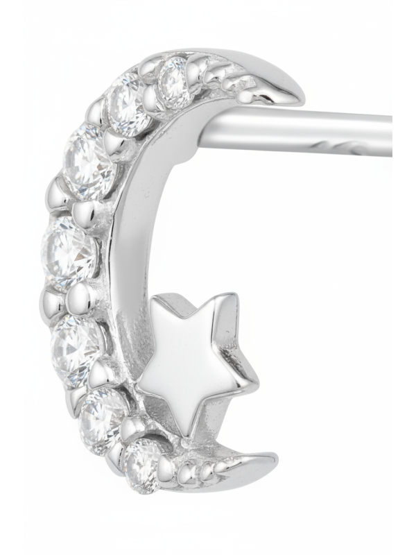 Puces d'Oreilles Lune et Étoile en Argent avec Zircone Cubique