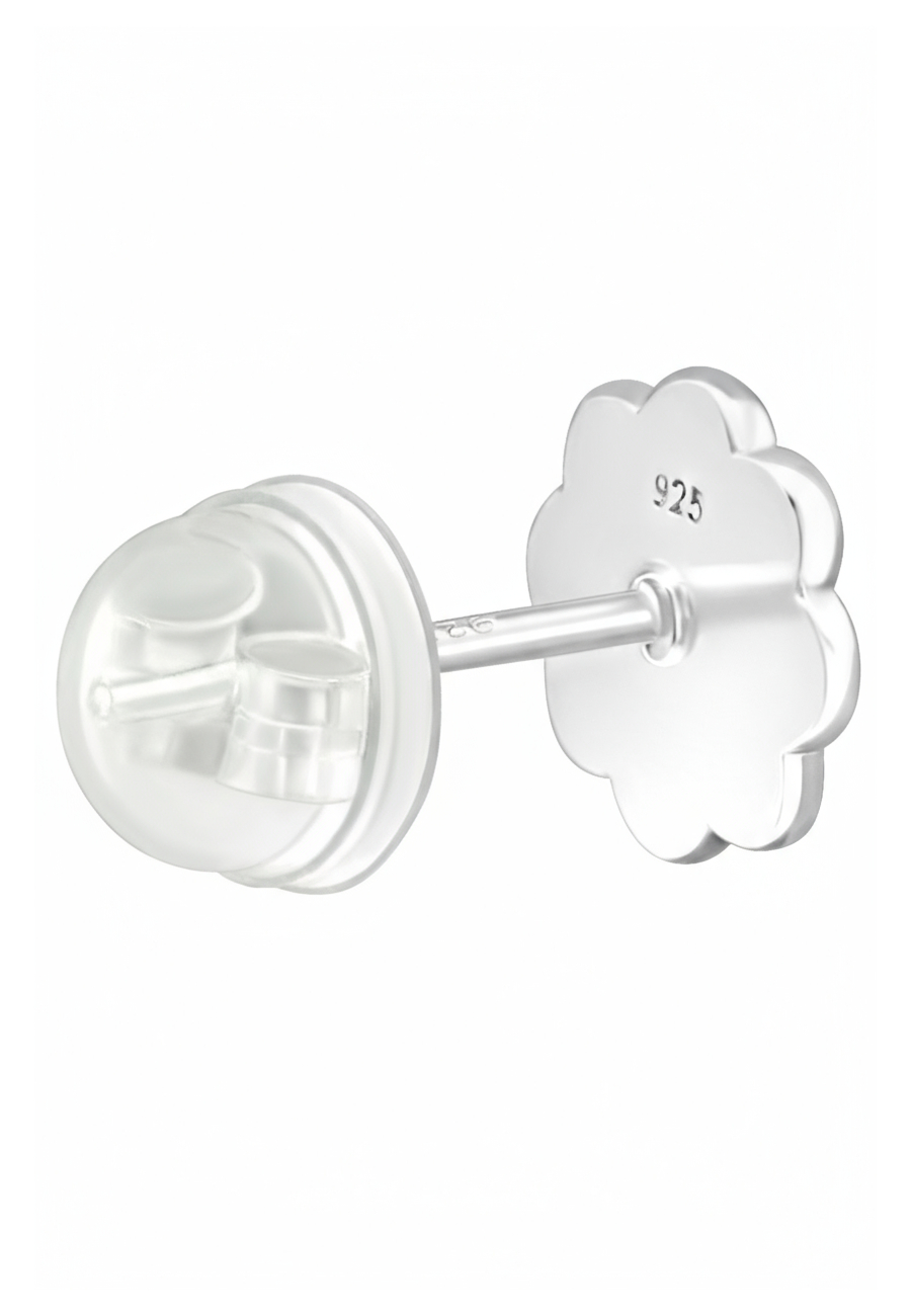 Premium Children's Silver Daisy Flower Ear Studs with Crystal and Epoxy