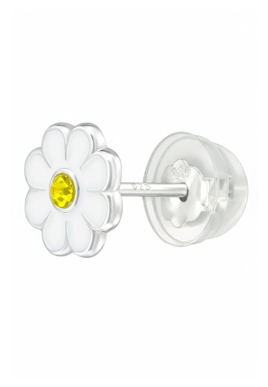 Puces d'Oreilles Marguerites en Argent Premium pour Enfants avec Cristal et Époxy