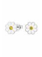 Premium Children's Silver Daisy Flower Ear Studs with Crystal and Epoxy