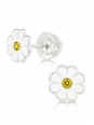 Premium Children's Silver Daisy Flower Ear Studs with Crystal and Epoxy