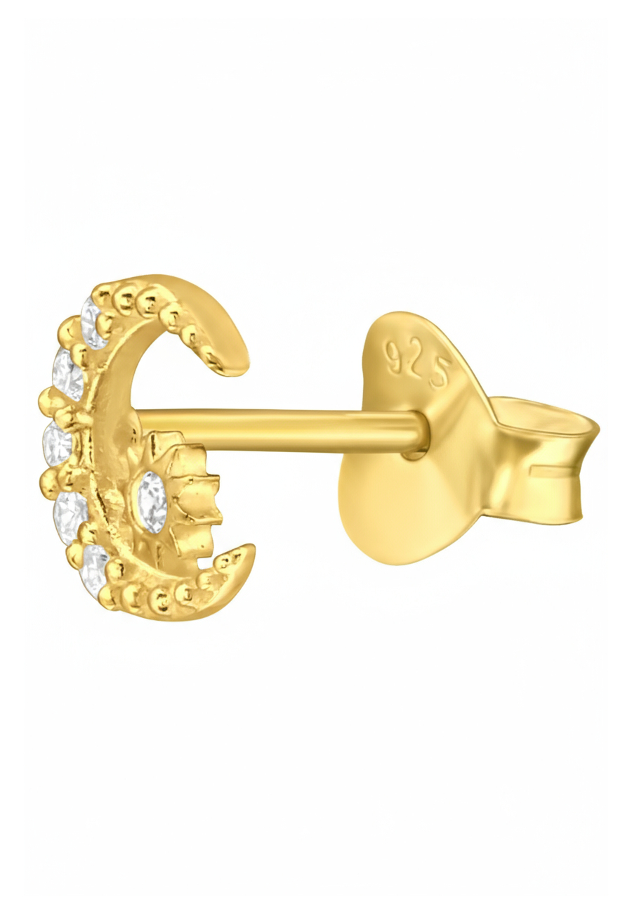 Silver Moon Ear Studs with Cubic Zirconia