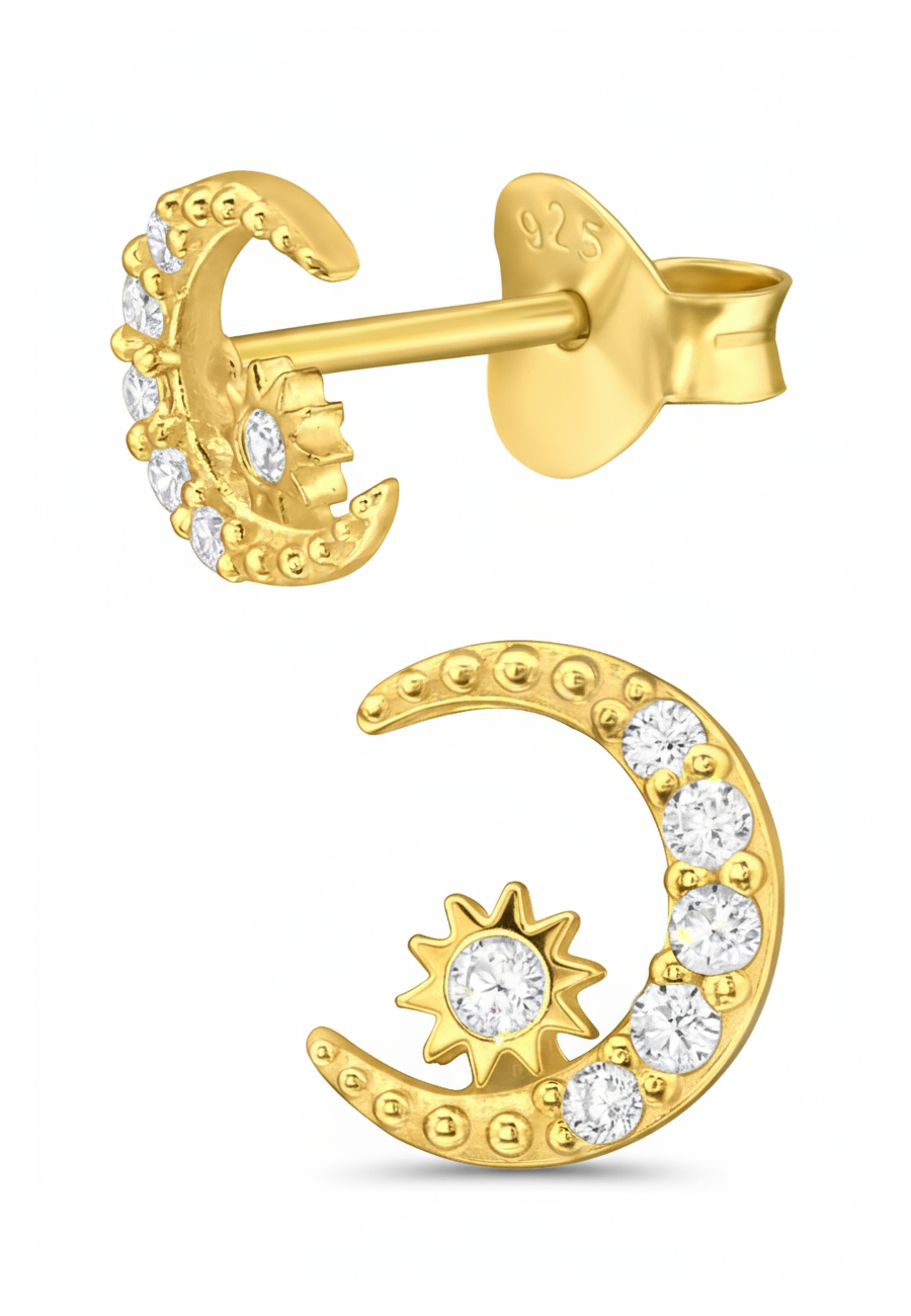 Puces d'Oreilles Lune en Argent avec Zircone Cubique