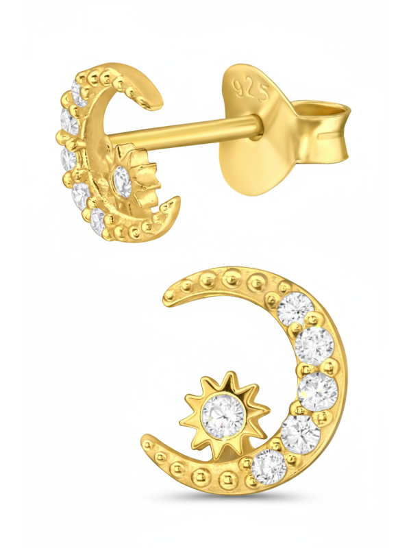 Silver Moon Ear Studs with Cubic Zirconia