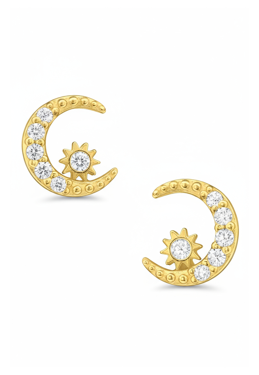 Silver Moon Ear Studs with Cubic Zirconia