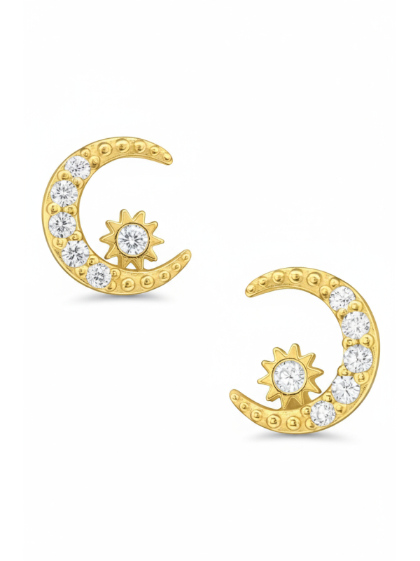 Silver Moon Ear Studs with Cubic Zirconia